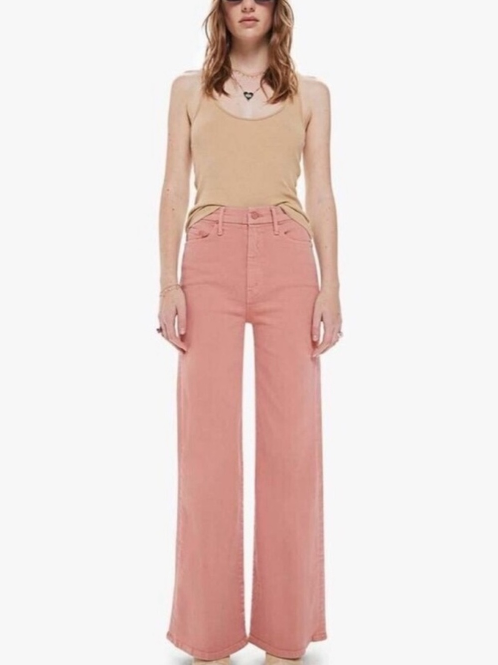 MOTHER The High Waisted Roller Skimp Jeans 26 Second Chance Dusty Rose Wide Leg